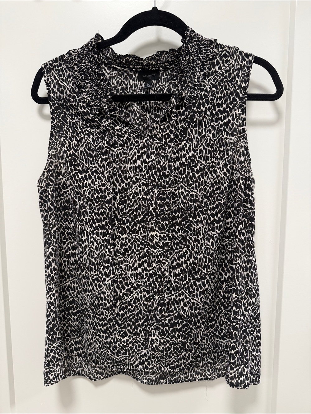 Talbots Black & White Sleeveless Ruffle-Neck Camisole